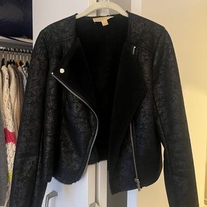 Faux fur and suede black moto jacket